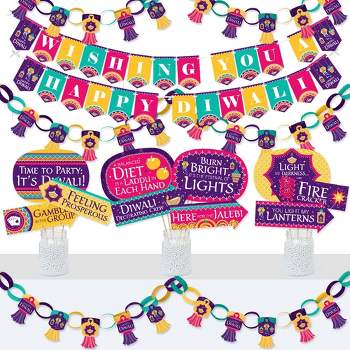 Big Dot of Happiness Happy Diwali - Banner and Photo Booth Decorations - Festival of Lights Party Supplies Kit - Doterrific Bundle