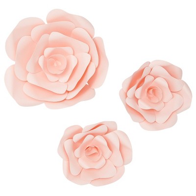 Okuna Outpost 3 Pieces Pink 3D Paper Flower Decorations for Wall (2 Sizes)