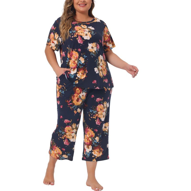 Agnes Orinda Women's Plus Size 2 Pieces Floral Pattern Spring Casual Pajama Sets, 2 of 6