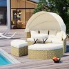 Round Two-Tone Rattan Weave Daybed Sunbed,Outdoor Patio Fabric Upholstered Sectional Sofa,Pool Chaise Lounge with Retractable Canopy-Coolbibila - 2 of 4