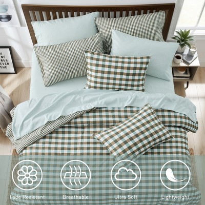 Regency Heights 8Pcs Plaid Print BIAB Comforter Set, Classic Style Dorm Bedding Set with Matching Sheets and Pillowcases, Green, Queen — фото 4