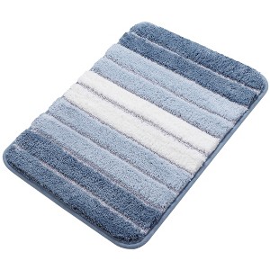 PiccoCasa Microfiber Striped Bathroom Rugs Shaggy Soft Thick and Absorbent Bath Mat - 1 of 4