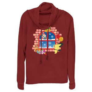 Juniors Womens Pokemon Christmas Window Cowl Neck Sweatshirt - 1 of 3