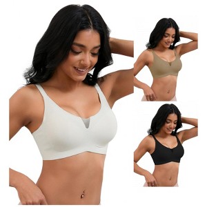 INSPIRE CHIC 3 Pcs Women's Mesh Wirefree Adjustable Straps Padded Comfortable Push Up Bras - 1 of 4