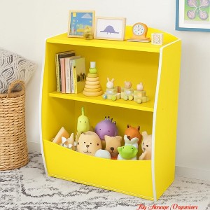 Nursery Kids Bookshelf and Toy Organizer, 2 Tier Wood Toy Storage Organizer for Kids Rooms, Children Bookcase, Book Display Shelf - 1 of 4