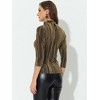 INSPIRE CHIC Women's Party Glitter 3/4 Sleeve Stand Up Neck Shiny Striped Metallic Blouse - 4 of 4