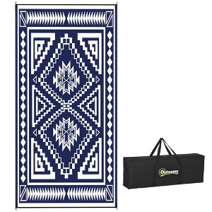 Outsunny Outdoor Patio Rug, Large Camping Carpet with Carrying Bag, 9' x 18' Waterproof Plastic Straw, Reversible, Square Patchwork - 1 of 4