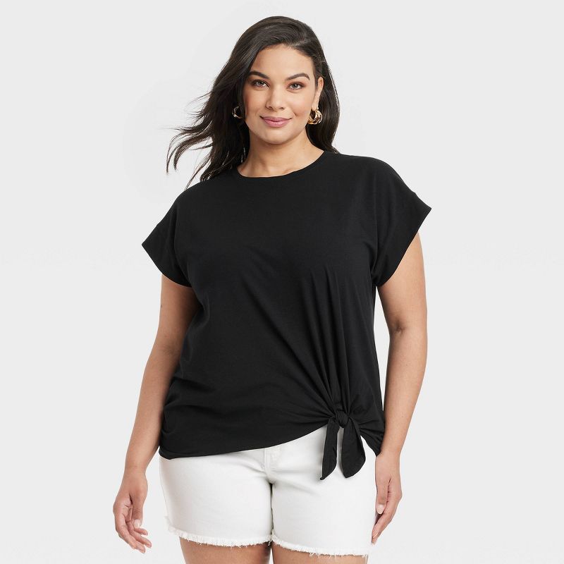 Women's Short Sleeve Side-Tie T-Shirt - Ava & Viv™, 1 of 4