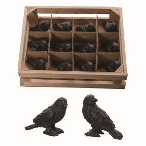 Transpac Resin 3.5 in. Black Halloween Crow Figurines with Crate Set of 12 - 1 of 1