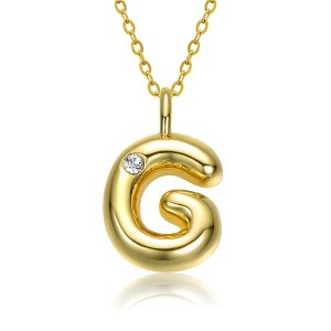 Kids' 14K gold plated necklace with white swarovski crystal initial pendant in bubble letter design - 1 of 3