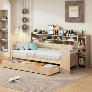 NicBex Twin Size Daybed Multifunctional Frame Day Bed with Trundle, Storage Shelves, 2 Spacious Drawers and 1 Integrated Desk for Apartment - 1 of 4