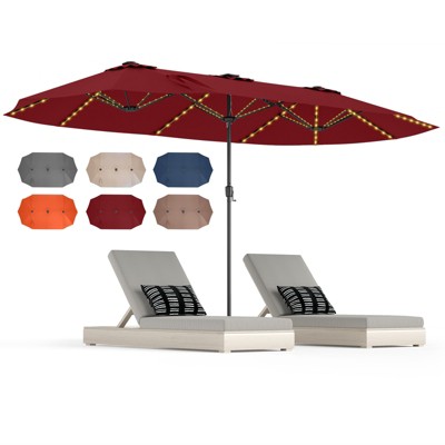 Tangkula 15.5 FT Double-sided Patio Umbrella w/ Solar Lights Outdoor Twin Size Umbrella