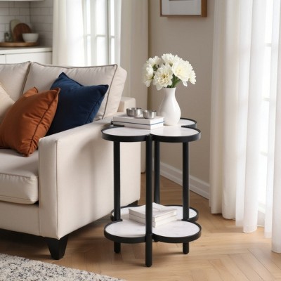 Royal Hampton, Chloe Side End Table, Genuine Marble Clover Shape Top With Iron Frame