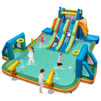 Infans Inflatable Water Slide w/ 2 Long Slides Pool Climbing Walls Blower Excluded