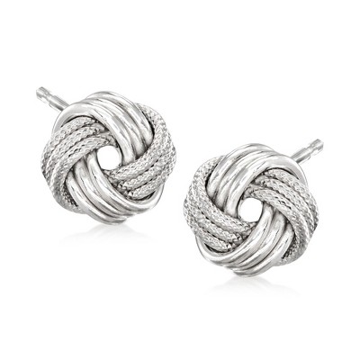 Ross-Simons 14kt White Gold Textured and Polished Love Knot Stud Earrings