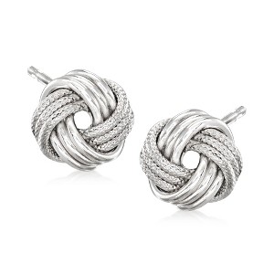 Ross-Simons 14kt White Gold Textured and Polished Love Knot Stud Earrings - 1 of 4