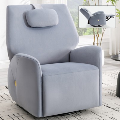 34"W Swivel Rocker Recliner Chair Accent Chair with Lumbar and Neck Support Pillow, USB and Type-C Ports, Blue/Beige/Grey-ModernLuxe