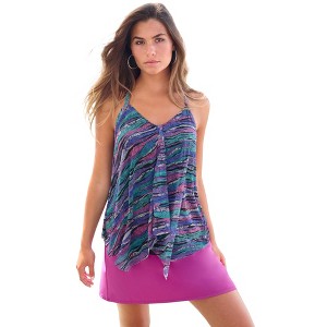Swim 365 Women's Plus Size Longer-Length Mesh Tankini Top - 1 of 4