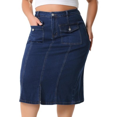 Agnes Orinda Women's Plus High Waist Patch Pockets Denim Skirts