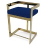 HomeRoots 26" Blue and Gold Metal and Velvet Low Back Counter Height Bar Chair - 4 of 4