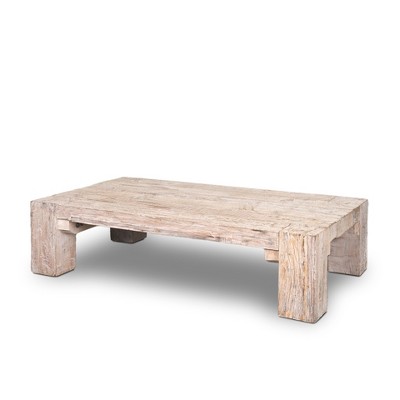 HomeRoots 55" Natural and Off White Reclaimed Wood Distressed Coffee Table