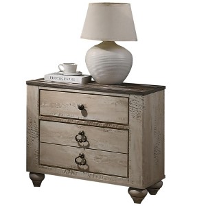 Vynxaria Contemporary Rustic Urban Chic 3-Drawer Nightstand - Patched Wood Top, Felt-Lined Drawer, Antique Brown, 29.8"W x 18.25"D x 26.13"H - 1 of 4