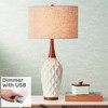 360 Lighting Mid Century Modern Table Lamp with USB Charging Port 30" Tall White Ceramic Tan Fabric Drum Shade for Living Room - 2 of 4
