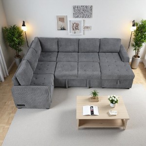 107.5" Corduroy U-Shaped Convertible Sectional Sofa Bed with Storage - 1 of 4