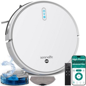 SereneLife Smart Robot Vacuum Cleaner with 2-in-1 Water Tank, App Control, and 4 Cleaning Modes—Ideal for Hardwood, Carpet, Pet Hair (White) - 1 of 4