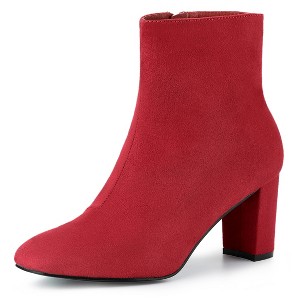 Allegra K Women's Dress Round Toe Side Zip Chunky Heel Ankle Boots - 1 of 4