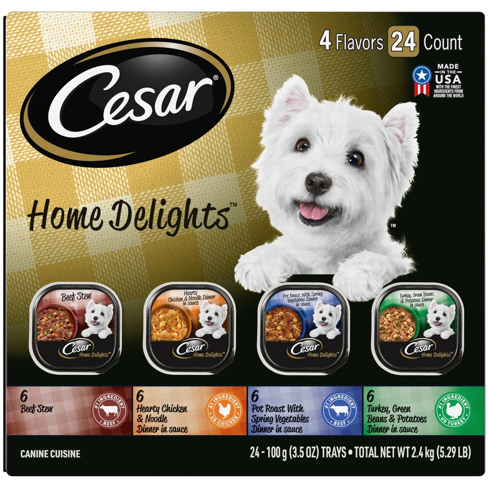 Photos - Dog Food Cesar Home Delights Pot Roast & Vegetable, Beef Stew, Turkey Potato & Gree 
