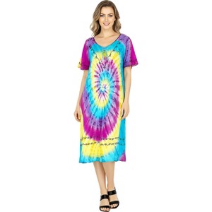 LA LEELA Womens Summer Holiday Casual Short Swing Dress Relaxed Pullover  House Wear Dresses Medium/Large Multicolored, Tie Dye Design : Target