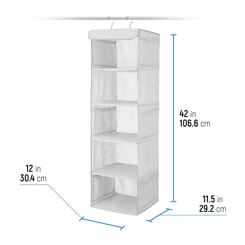 OSTO 5-Shelf Hanging Closet Organizer Closet Shelves with Mesh Pockets; Hanging Shelf for Clothes, Bags, Hats, and More, 4 of 5