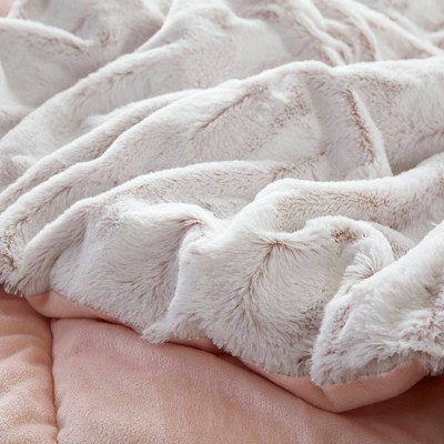 Blush Full Faux Fur Reversible Bedspread Set