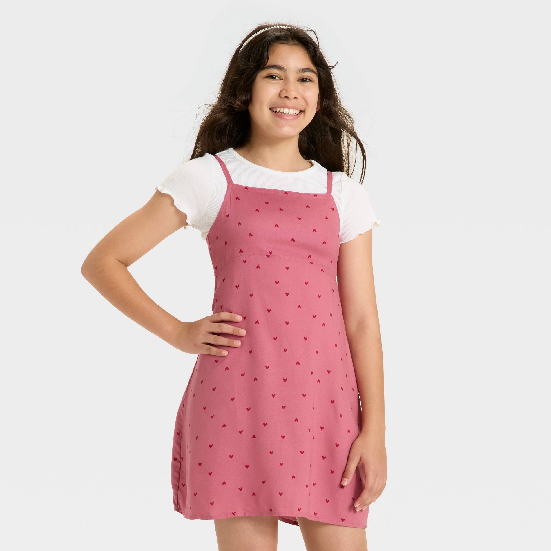 Girls' Short Sleeve Top & Slip Dress - Cat & Jack™ Rose Hearts S