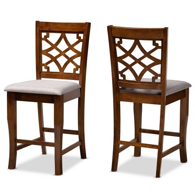 2pc Nisa Wood Counter Height Barstool Set Gray/Walnut/Brown - Baxton Studio