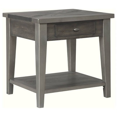 Wooden End Table with Storage Drawer and Tapered Legs Gray - Benzara