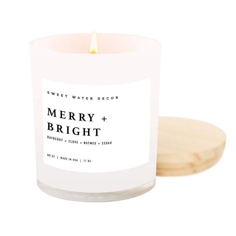 Sweet Water Decor Merry and Bright 11oz White Jar Soy Candle, 1 of 4