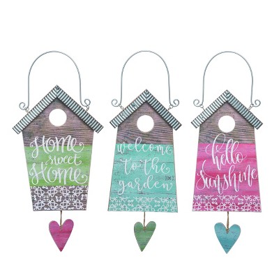 Transpac MDF/Metal Birdhouse Wall Decor Set of 3 Spring Home Decorations