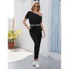 Womens Jumpsuit Casual One Piece Short Sleeve Off Shoulder Elastic Waist Romper with Pockets - 2 of 4