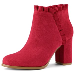 BLISSFUL STEP Women's Back to College Party Ruffle Pointed Toe Block Heel Ankle Boots - 1 of 4