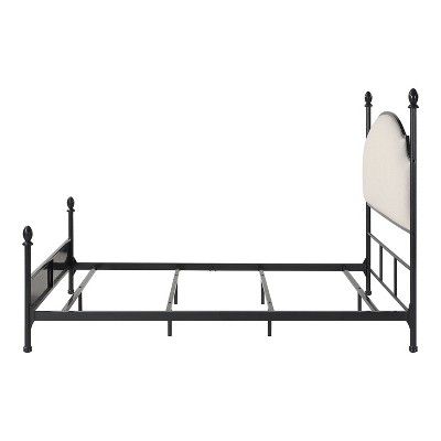 King Gunmetal Metal Four-Poster Bed with Cushioned Headboard