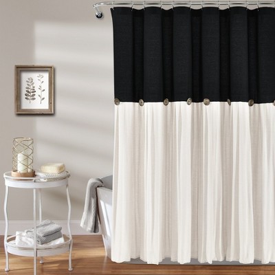 Linen Button Shower Curtain Black/white Single 72x72 : Target