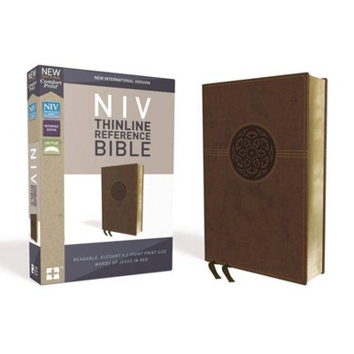 NIV, Thinline Reference Bible, Imitation Leather, Brown, Red Letter Edition, Comfort Print - by  Zondervan (Leather Bound)