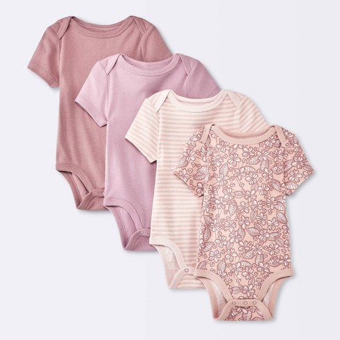 Little Star Organic Baby Girl 4PK Long Sleeve Bodysuits, Size