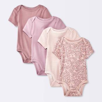 Baby Girls' 4pk Floral Short Sleeve Cotton Bodysuit - Cloud Island™ Pink