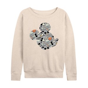 Women's - Disney - Mickey Pattern Silhouette Lightweight French Terry Wide Neck Long Sleeve Shirt - 1 of 4