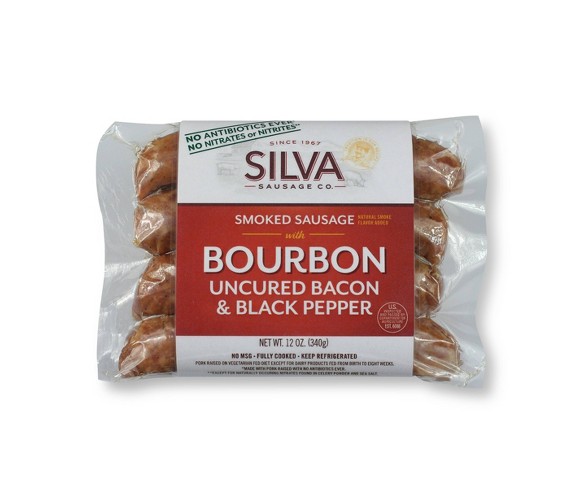 Silva Bourbon Uncured Bacon & Black Pepper Smoked Sausage - 12oz