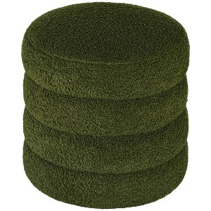 Round Ottoman, Upholstered Foot Stool, Teddy Fleece Fabric for Living Room, Entryway - 1 of 4