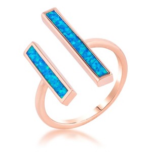 Slickblue Blue Opal Double Bar Ring for Women, Rose Gold/Gold, Modern Contemporary Style, Sizes 5-10 - 1 of 2